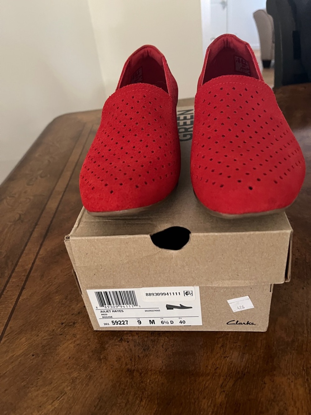 Clarks Red Perforated Slip-On Loafers